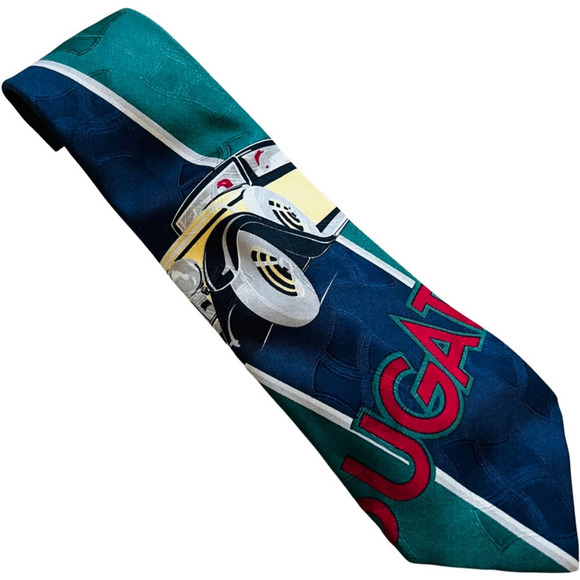 Bugatti Antique Car Yellow Green Red Vintage Polo by Ralph Lauren Tie 100% Silk